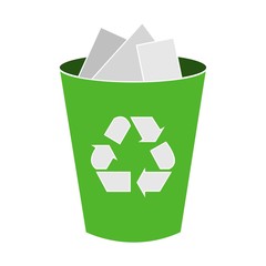 Trash bin with garbage on a white background