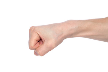 Male clenched fist, isolated on a white background