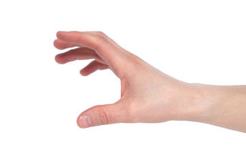 Human hand reaching for something isolated on white background