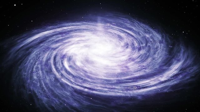 Seamless loop of spiral Milky Way galaxy rotation in space filled with stars and nebulae. Bright galactic core shines, spiral arms rotate slowly with millions star systems. Space concept 3D animation