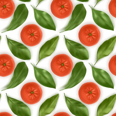 Seamless Endless Pattern with Print of Fresh oranges, orange and leaves in realistic style on white background. Can be used in food industry for wallpapers, posters. Vector illustration