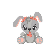 Cute cartoon baby bunny, hare. Vector illustration. Can be used for baby t-shirt print, fashion print design, kids wear, baby celebration greeting  card.