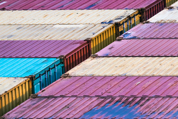 Group of shipping containers at the port top view