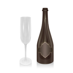 Champagne bottle and champagne glass on white background, realistic vector EPS 10 illustration
