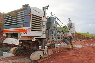 Concrete Paving machine on a road construction site
