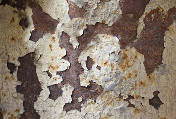 Rusty metallic photo texture with peeling paint