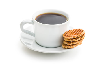 Obraz na płótnie Canvas Sweet waffle biscuits and coffee cup.