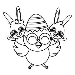 beautiful rabbits couple with chick