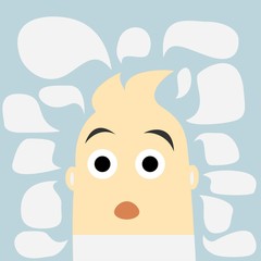 Man with different thoughts on a blue background