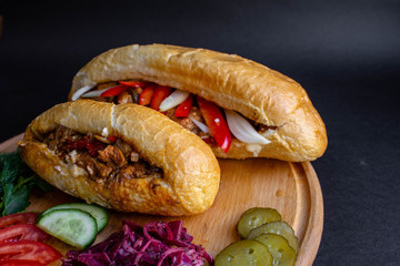 Arabic Fajita sandwich with vegetables with black background 
