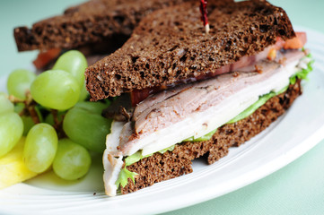 Fresh Deli Meat Sandwich with Fruit - Healthy Eating Diet Food