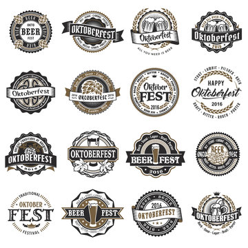 Oktoberfest vector logo set beer fest labels 