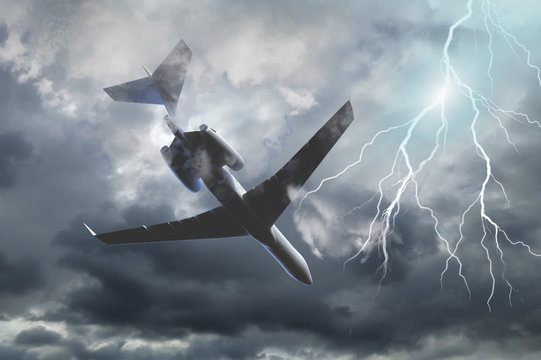 Jet in a dark stormy sky 3d render