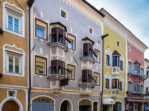 The unique Gothic-Baroque architecture of the buildings of Vipiteno, Italy.