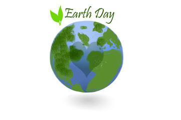 Earth day - globe with green leaf on white