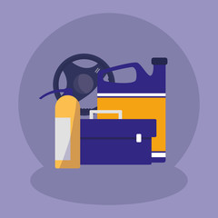 tools box mechanic with oil gallon