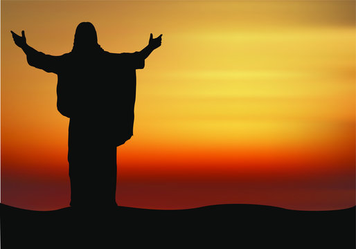 Silhouette Jesus. vector illustration Jesus and the sunset.