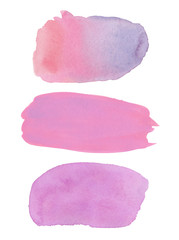 three watercolor abstract backgrounds of pink and lilac colors