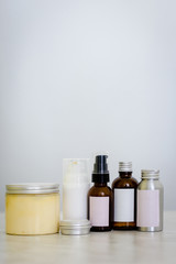 Cosmetic bottles and containers with blank label
