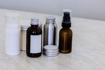 Cosmetic bottles and containers with blank label