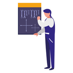 mechanic worker with tools board hanging