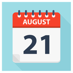 Fototapeta premium August 21 - Calendar Icon - Calendar design template