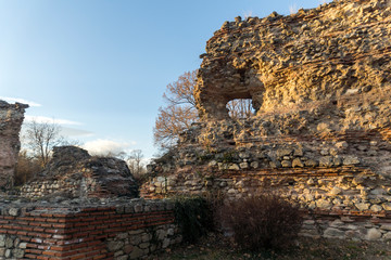 Amazing Sunset view of Ruins of fortifications in ancient Roman city of Diocletianopolis, town of Hisarya, Plovdiv Region, Bulgaria