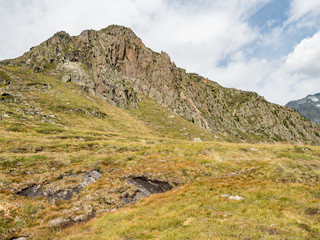 Mountain landscape at the end of the Stubai Valley (Stubaital) near the Stubai glacier, Alps, Tyrol, Austria, Europe