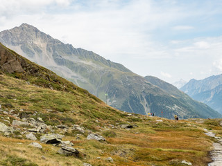 Fototapeta na wymiar Mountain landscape at the end of the Stubai Valley (Stubaital) near the Stubai glacier, Alps, Tyrol, Austria, Europe