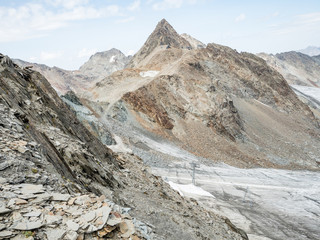 Looking out over the remnants of the Stubai glacier in summer, mountain Alpine landscape Stubai Vally (Stubaital), Alps, Tyrol, Austria, Europe