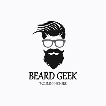 Beard geek logo design template. Vector illustration