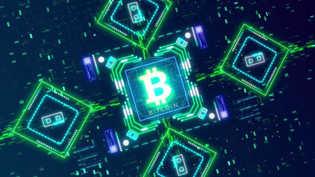 Bitcoin cryptocurrency symbol on the digital background. Financial theme