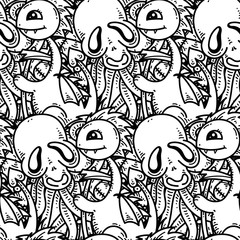 Seamless pattern with cute cartoon monsters. Ready for packaging, wrapping paper, prints, wallpaper, fabric, textile, fashion, home decor, etc.