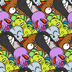 Seamless pattern with cute cartoon monsters. Ready for packaging, wrapping paper, prints, wallpaper, fabric, textile, fashion, home decor, etc.