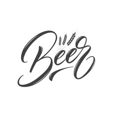 Beer. Beer lettering and wheat ears. Brewery or beer brand label emblem design.