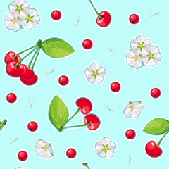Seamless pattern with various summer berries and flowers