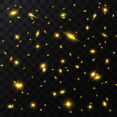 Realistic Detailed 3d Golden Star Light Sparkles Seamless Pattern Background. Vector