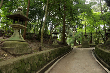 Park with shrines near Fushimi Inari-taisha, Kyoto, Japan