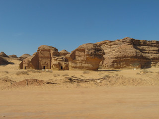 Fototapeta na wymiar Madain Saleh, archaeological site with Nabatean tombs in Saudi Arabia (KSA)