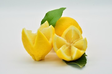 Limones partidos con un corte original, forma de dientes