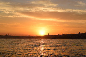 Orange color sunset in Istanbul
