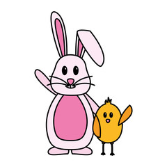 Obraz na płótnie Canvas happy easter rabbit and chick