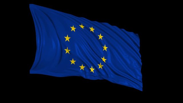 European flag in slow motion. The flag develops smoothly in the wind. Wind waves spread over the flag. This version of the flag in smooth motion is suitable for almost any video