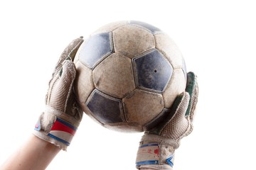 Ball goalkeeper sportswear and football game gloves,  leather goal.