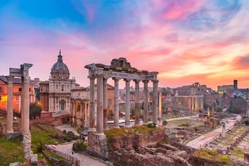 Foto auf Glas Ancient ruins of Roman Forum at sunrise, Rome, Italy © Kavalenkava