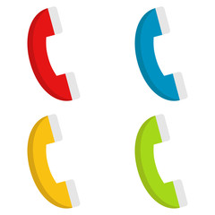 Phones. Set of multicolored phones. Phones isolated on white background. Vector illustration. EPS 10.