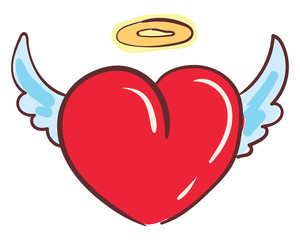 A winged red heart, vector color illustration.