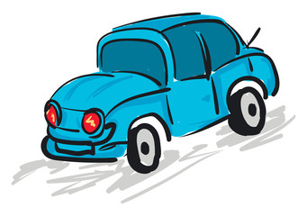 Blue car with red headlights, vector color illustration.