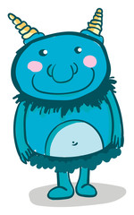 A happy blue monster with rosy cheeks, vector color illustration.