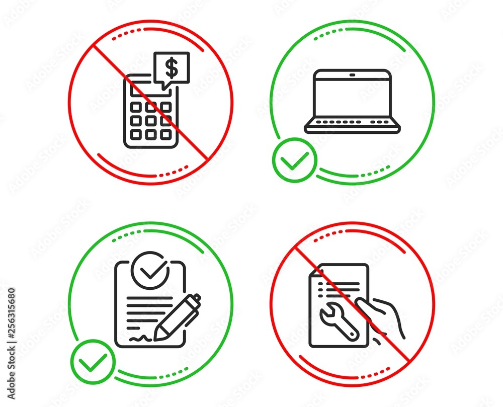 Poster do or stop. rfp, notebook and calculator icons simple set. repair document sign. request for proposa